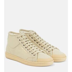 NEW Saint Laurent Court Classic SL/39 Beige Coffee Canvas High-Top Sneakers Luxe